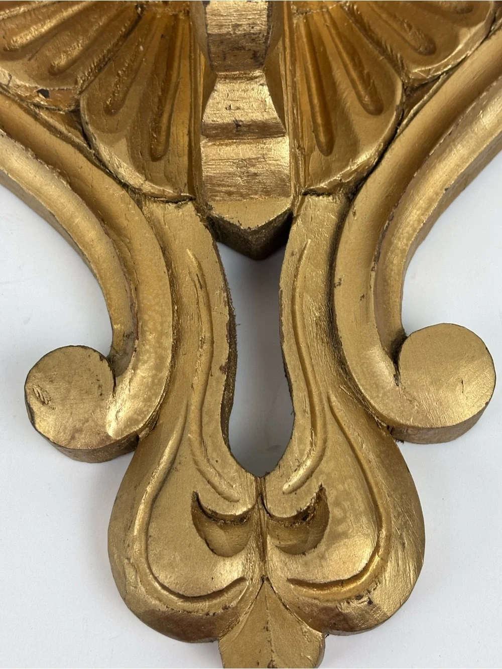 Vintage Wood Wall Bracket Shelf Pair (2) Ornate Carved-Painted Gold